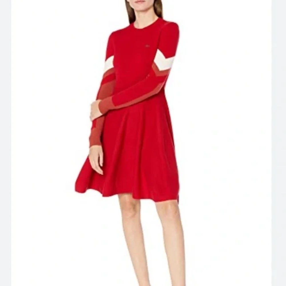 Lacoste Red Long Sleeve Dress with White Accents